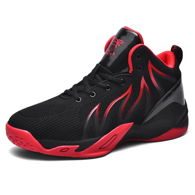 CJSPORX Mens Basketball Shoes Anti Slip Fashion Sneakers Zapatos de Hombre Black&Red-3 Size 8